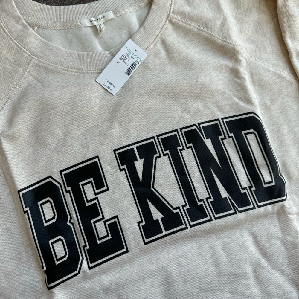 NWT - Maurices Cream Pullover Sweatshirt - BE KIND - Picture 2 of 3